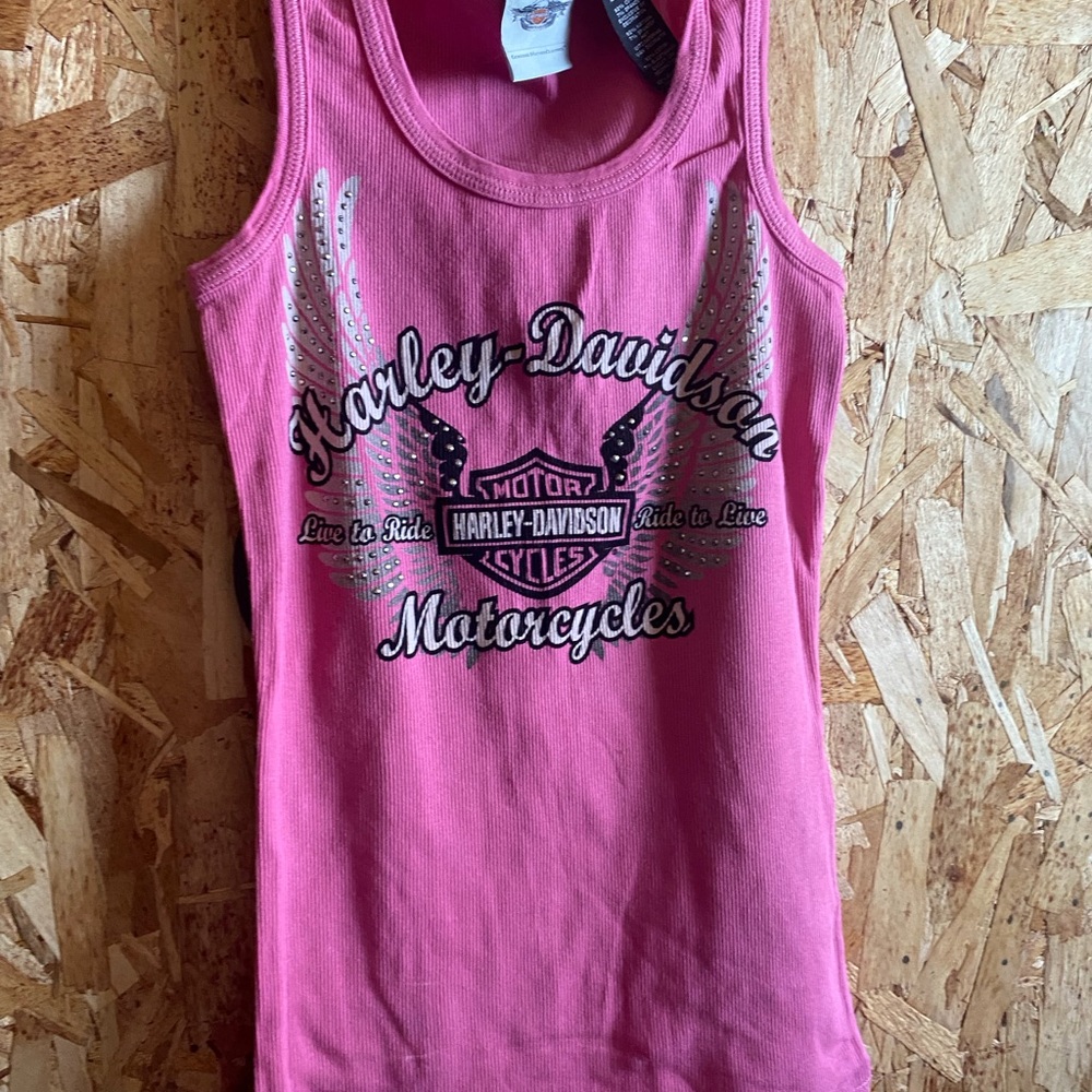 Harley-Davidson Hot Pink Ribbed Tank with Silver Logo Patch